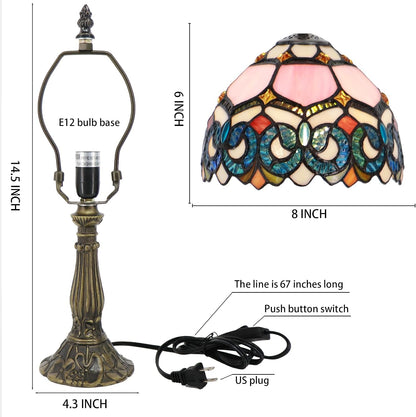 Tiffany Table Lamp Stained Glass Bedside Accent Light 8X8X14.5 inch