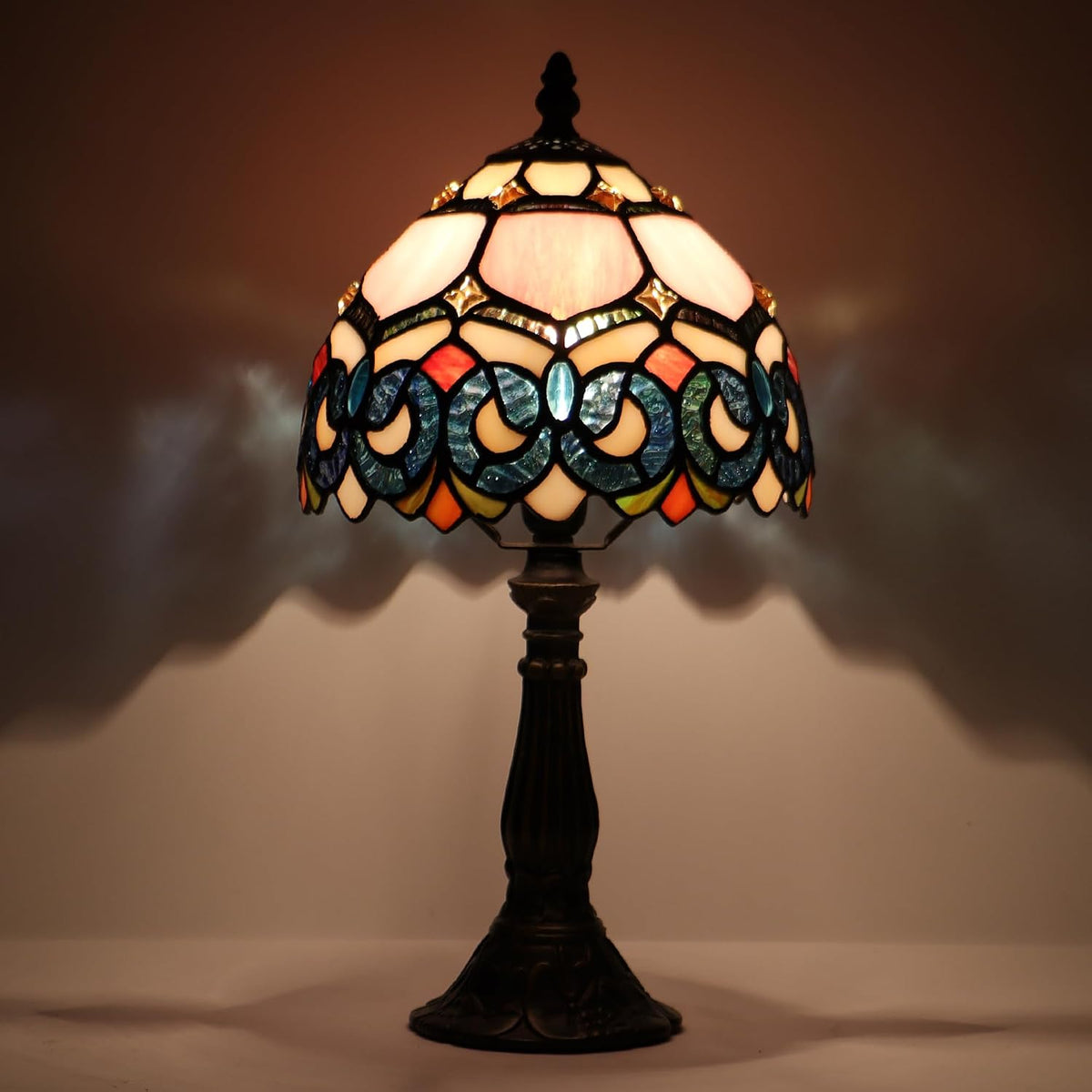 Tiffany Table Lamp Stained Glass Bedside Accent Light 8X8X14.5 inch