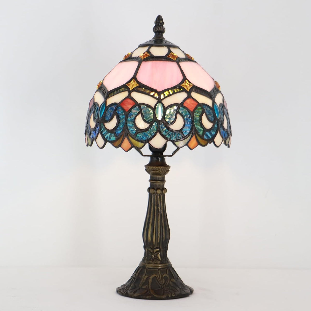 Tiffany Table Lamp Stained Glass Bedside Accent Light 8X8X14.5 inch