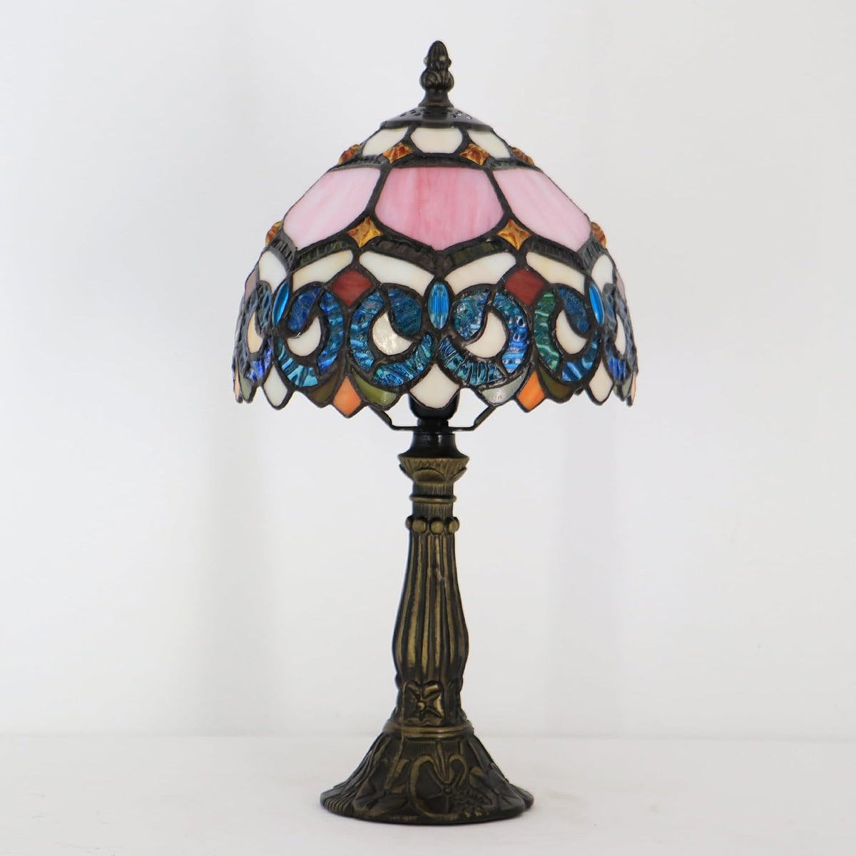 Tiffany Table Lamp Stained Glass Bedside Accent Light 8X8X14.5 inch