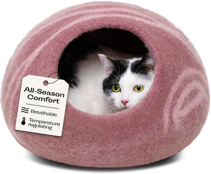 Cat Cave - Merino Wool Bed for Indoor Cats (Rose Gold, Large)