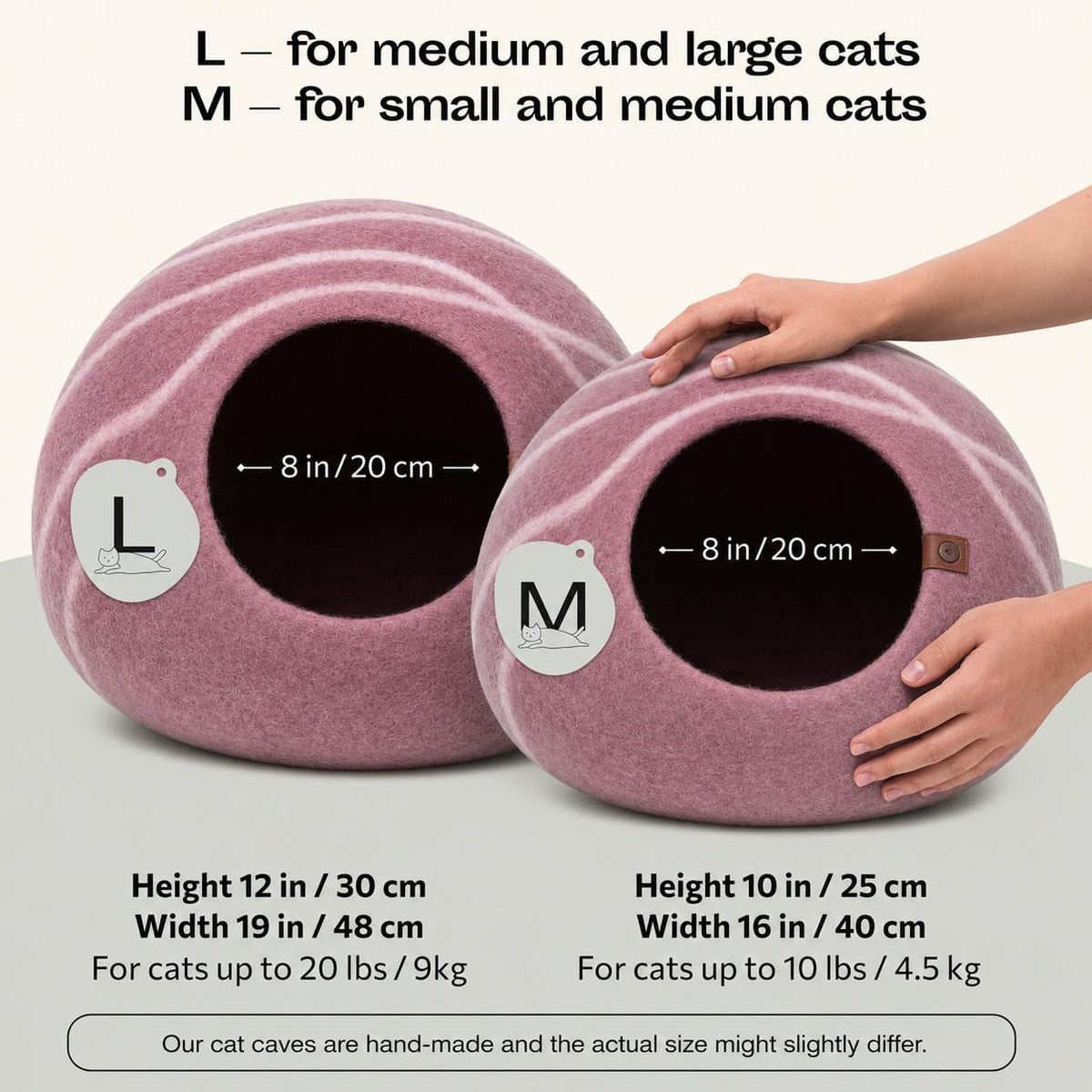Cat Cave - Merino Wool Bed for Indoor Cats (Rose Gold, Large)