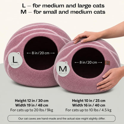 Cat Cave - Merino Wool Bed for Indoor Cats (Rose Gold, Large)