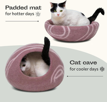 Cat Cave - Merino Wool Bed for Indoor Cats (Rose Gold, Large)