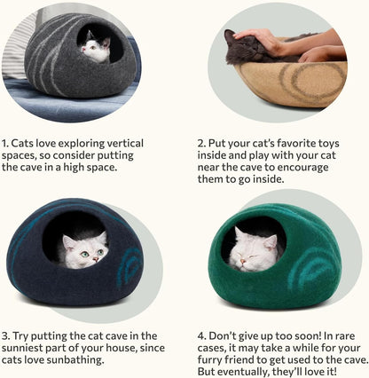 Cat Cave - Merino Wool Bed for Indoor Cats (Rose Gold, Large)
