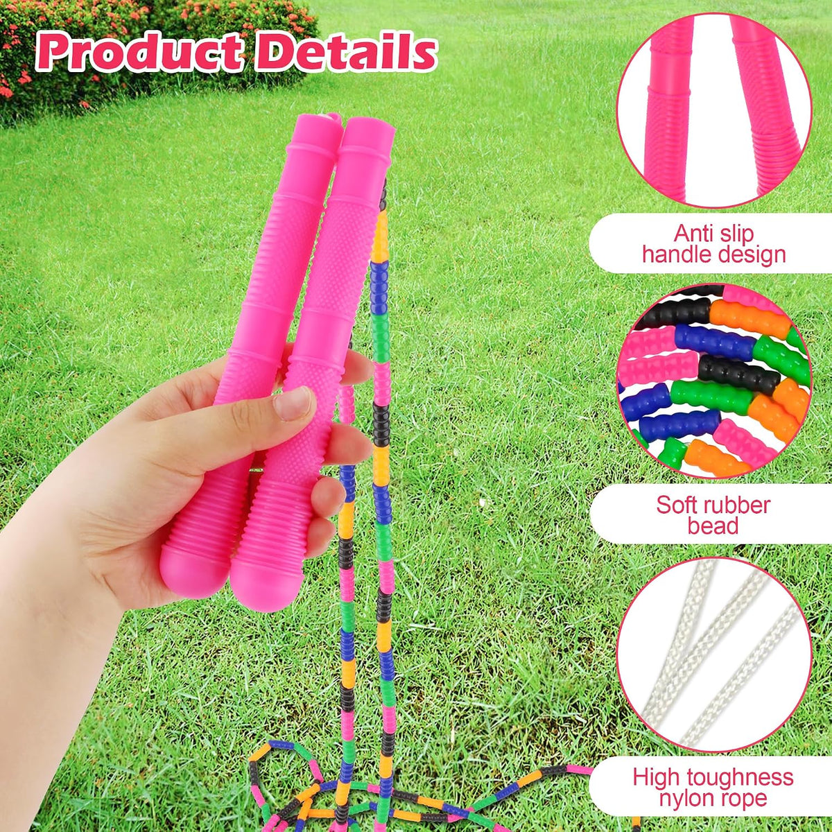 16 FT Long Jump Rope(1 PACK), Double Dutch Jump Ropes, Soft Beaded Skipping for Kids Adults, Plastic Segmented Long Enough for 4-5 Jumpers