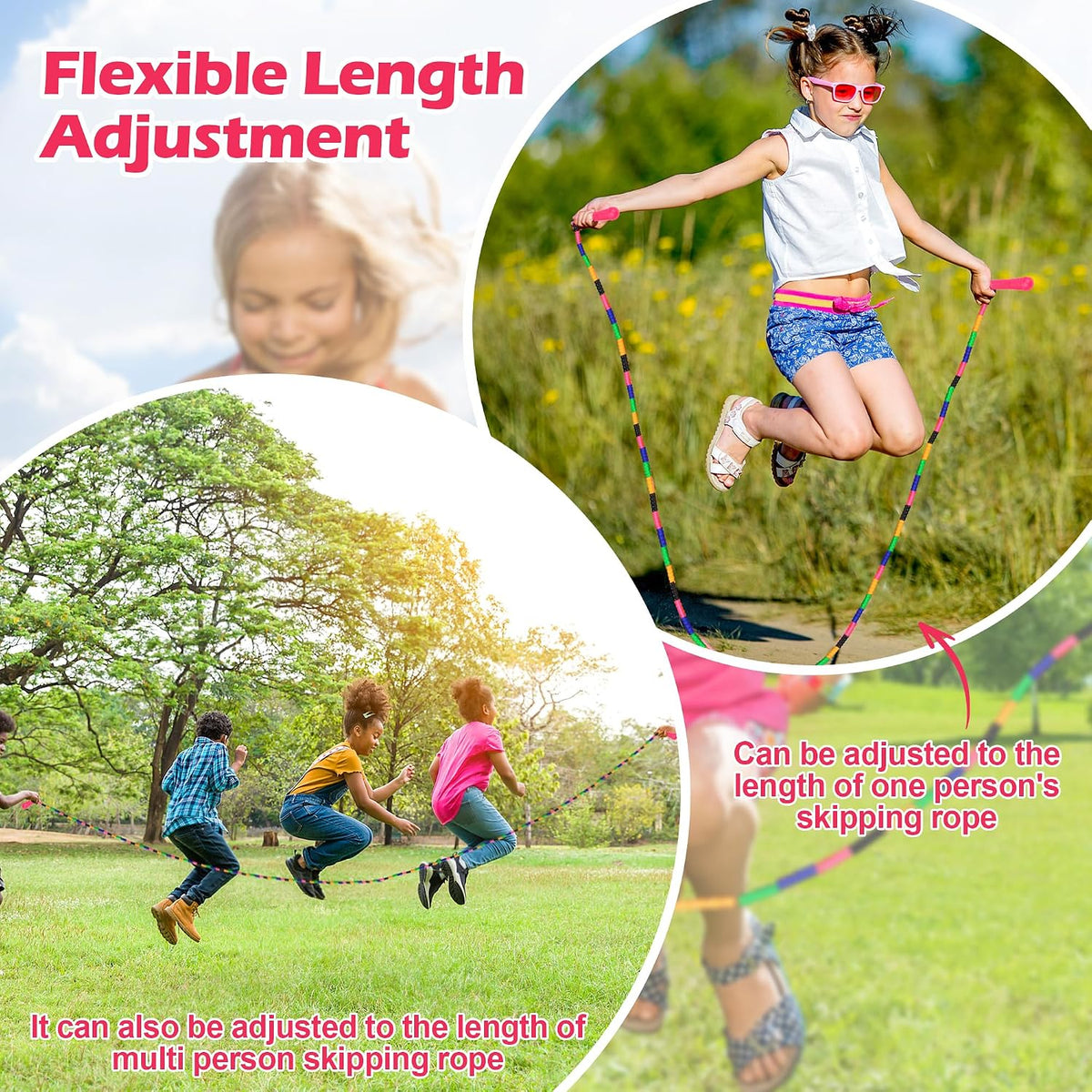 16 FT Long Jump Rope(1 PACK), Double Dutch Jump Ropes, Soft Beaded Skipping for Kids Adults, Plastic Segmented Long Enough for 4-5 Jumpers
