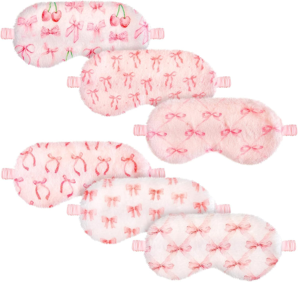 6 Pack Fuzzy Sleep Masks Plush Eye Mask,Bow,Pink