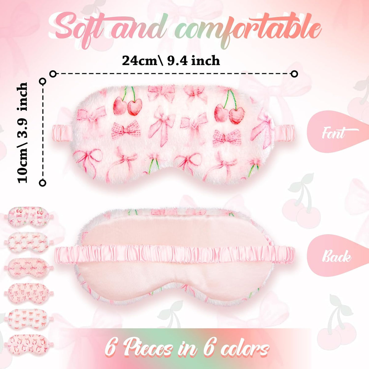 6 Pack Fuzzy Sleep Masks Plush Eye Mask,Bow,Pink
