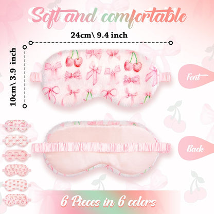 6 Pack Fuzzy Sleep Masks Plush Eye Mask,Bow,Pink