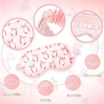 6 Pack Fuzzy Sleep Masks Plush Eye Mask,Bow,Pink