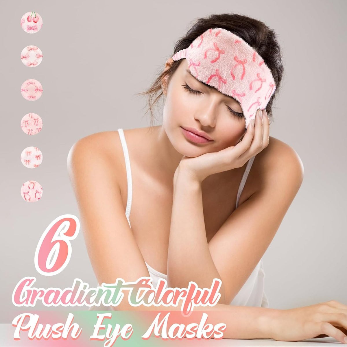 6 Pack Fuzzy Sleep Masks Plush Eye Mask,Bow,Pink