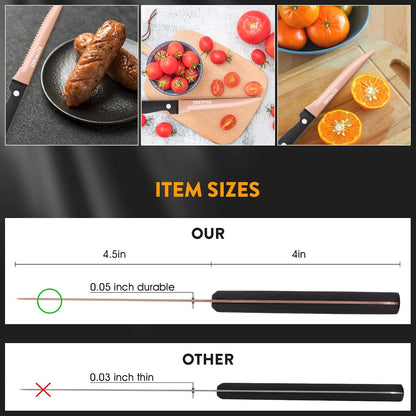 Rose Gold Steak Knife Set, 6-Piece, 4.5 Inch Serrated, Stainless Steel Tableware Cutlery for Vegetables, Meat, Bread and Butter