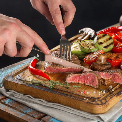 Rose Gold Steak Knife Set, 6-Piece, 4.5 Inch Serrated, Stainless Steel Tableware Cutlery for Vegetables, Meat, Bread and Butter