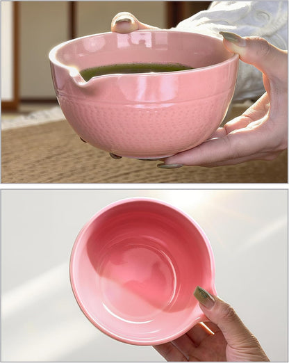Pink Matcha Whisk Set, 5 Pcs - Pink, Ceramic & Bamboo, Japanese Traditional Matcha, Includes Bowl, Whisk, Holder, Sifter, Scoop