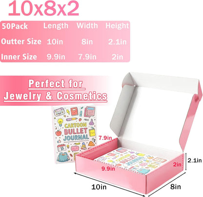 10"x8"x2" Glossy Pink Shipping Boxes, 40 Pack Corrugated Cardboard Mailing Boxes for Small Business Packaging, Shipping T-Shirts, Comic Books