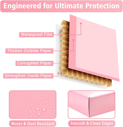 10"x8"x2" Glossy Pink Shipping Boxes, 40 Pack Corrugated Cardboard Mailing Boxes for Small Business Packaging, Shipping T-Shirts, Comic Books