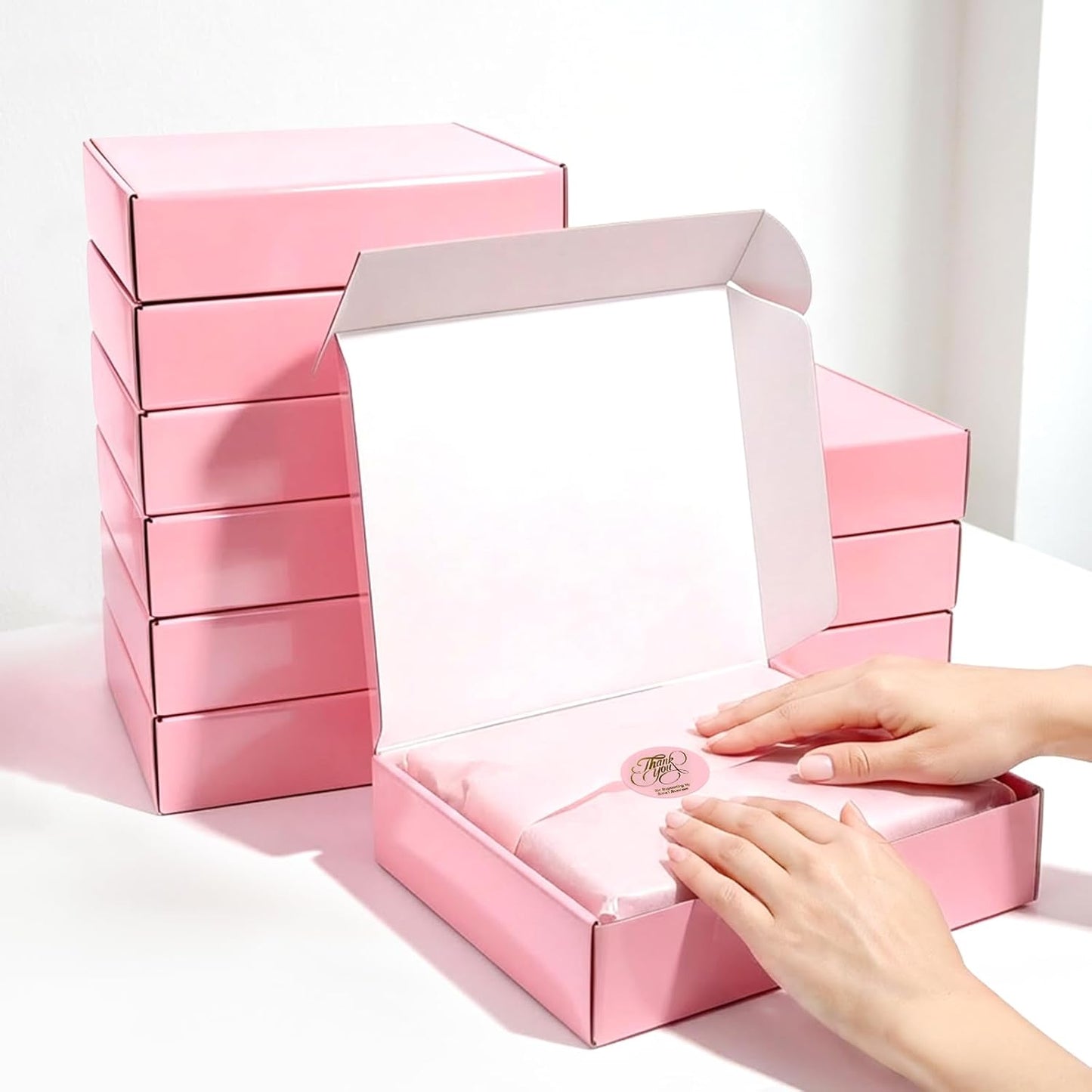 10"x8"x2" Glossy Pink Shipping Boxes, 40 Pack Corrugated Cardboard Mailing Boxes for Small Business Packaging, Shipping T-Shirts, Comic Books
