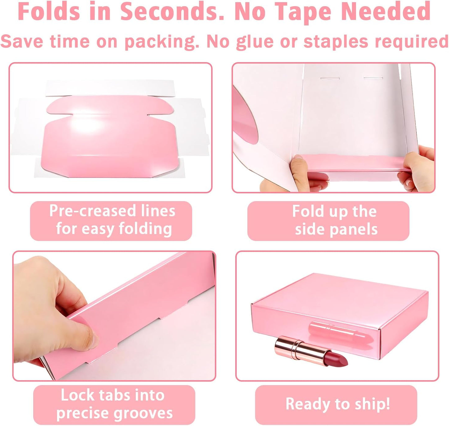 10"x8"x2" Glossy Pink Shipping Boxes, 40 Pack Corrugated Cardboard Mailing Boxes for Small Business Packaging, Shipping T-Shirts, Comic Books