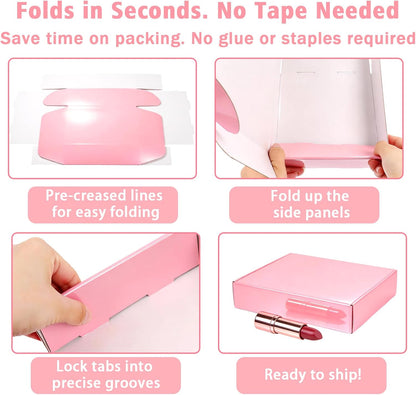 10"x8"x2" Glossy Pink Shipping Boxes, 40 Pack Corrugated Cardboard Mailing Boxes for Small Business Packaging, Shipping T-Shirts, Comic Books