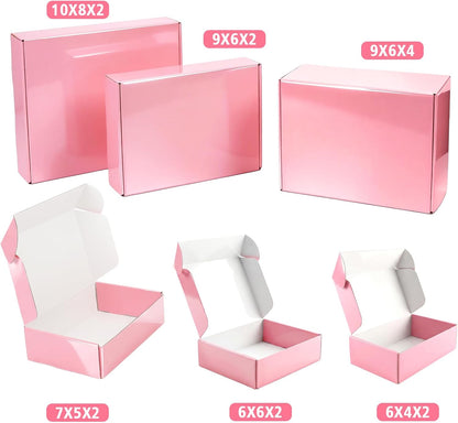 10"x8"x2" Glossy Pink Shipping Boxes, 40 Pack Corrugated Cardboard Mailing Boxes for Small Business Packaging, Shipping T-Shirts, Comic Books
