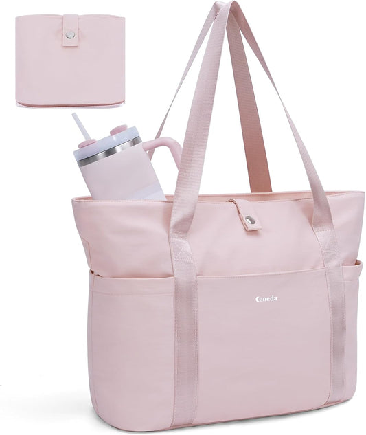 Ceneda Foldable Tote Bag for Women, Lightweight Work Bag with Dual Inner Cup Holders, Daily Handbag for Travel, Gym, Grocery