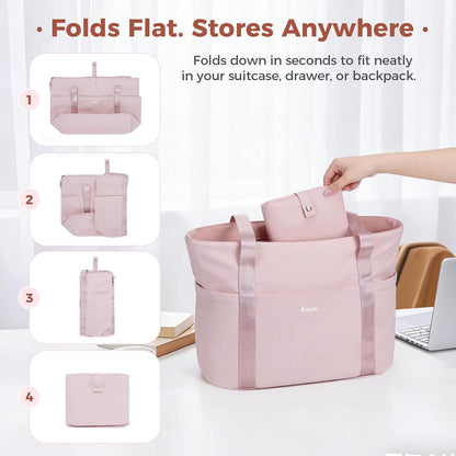 Ceneda Foldable Tote Bag for Women, Lightweight Work Bag with Dual Inner Cup Holders, Daily Handbag for Travel, Gym, Grocery