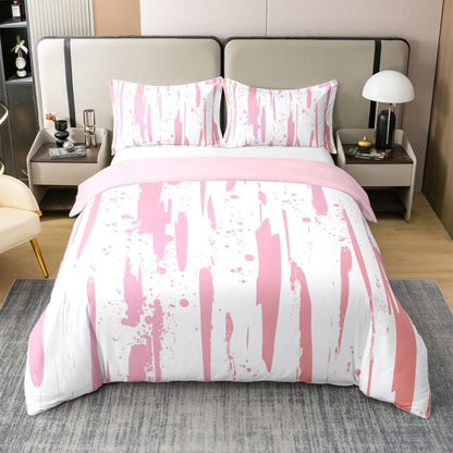 Ink Splatter Duvet Cover Queen Size Pink Bedding Set 3 Pcs Super Soft Breathable, 1 Reversible Duvet Covers with Zipper Closure and 2 Pillow Shams