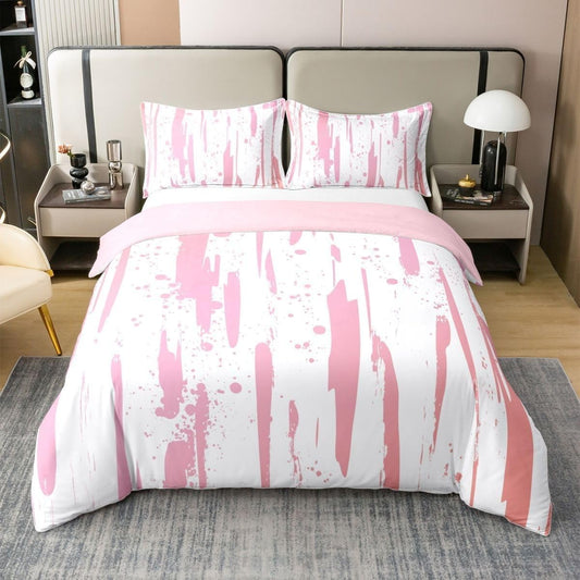 Ink Splatter Duvet Cover Queen Size Pink Bedding Set 3 Pcs Super Soft Breathable, 1 Reversible Duvet Covers with Zipper Closure and 2 Pillow Shams
