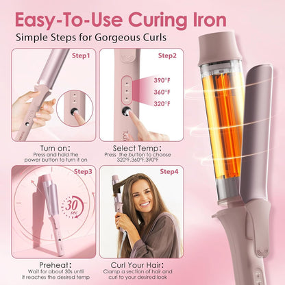 Large Hair Curling Wand, 1.6 Inch Long Barrel Curling Iron Ceramic