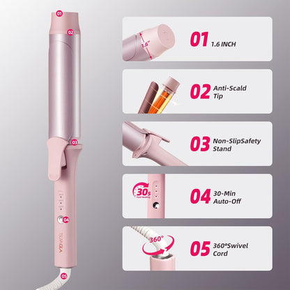 Large Hair Curling Wand, 1.6 Inch Long Barrel Curling Iron Ceramic