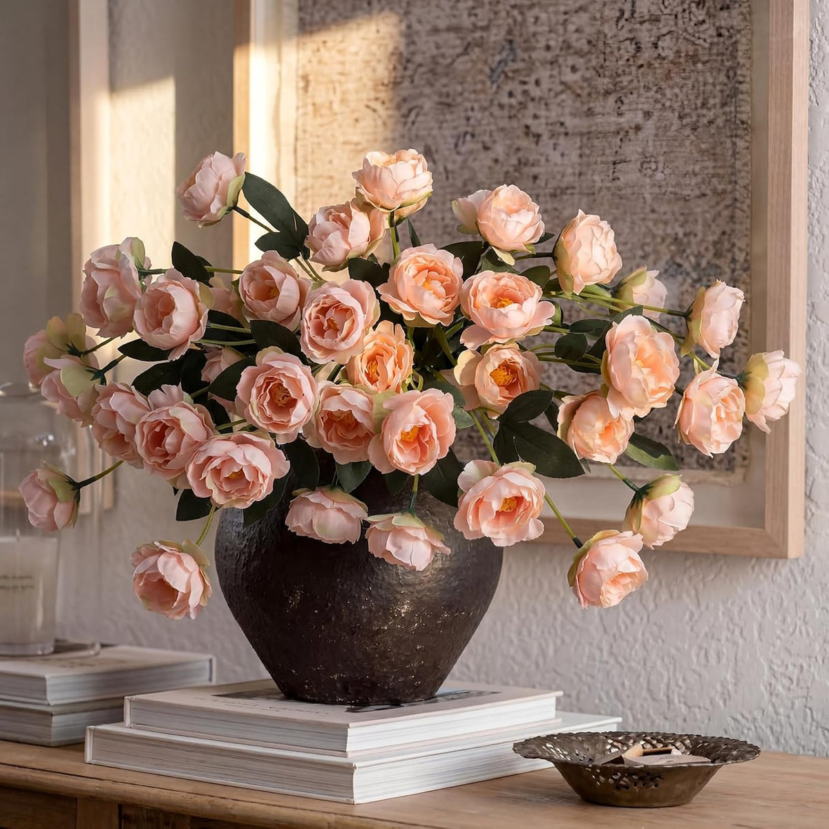 6 Pcs 32" Large Pink Artificial Peonies Stems Flowers, Real Look Faux Silk Peony Bouquet 42 Heads Total for Vase Filler, Farmhouse Rustic Neutral Home Decor, Wedding Centerpieces