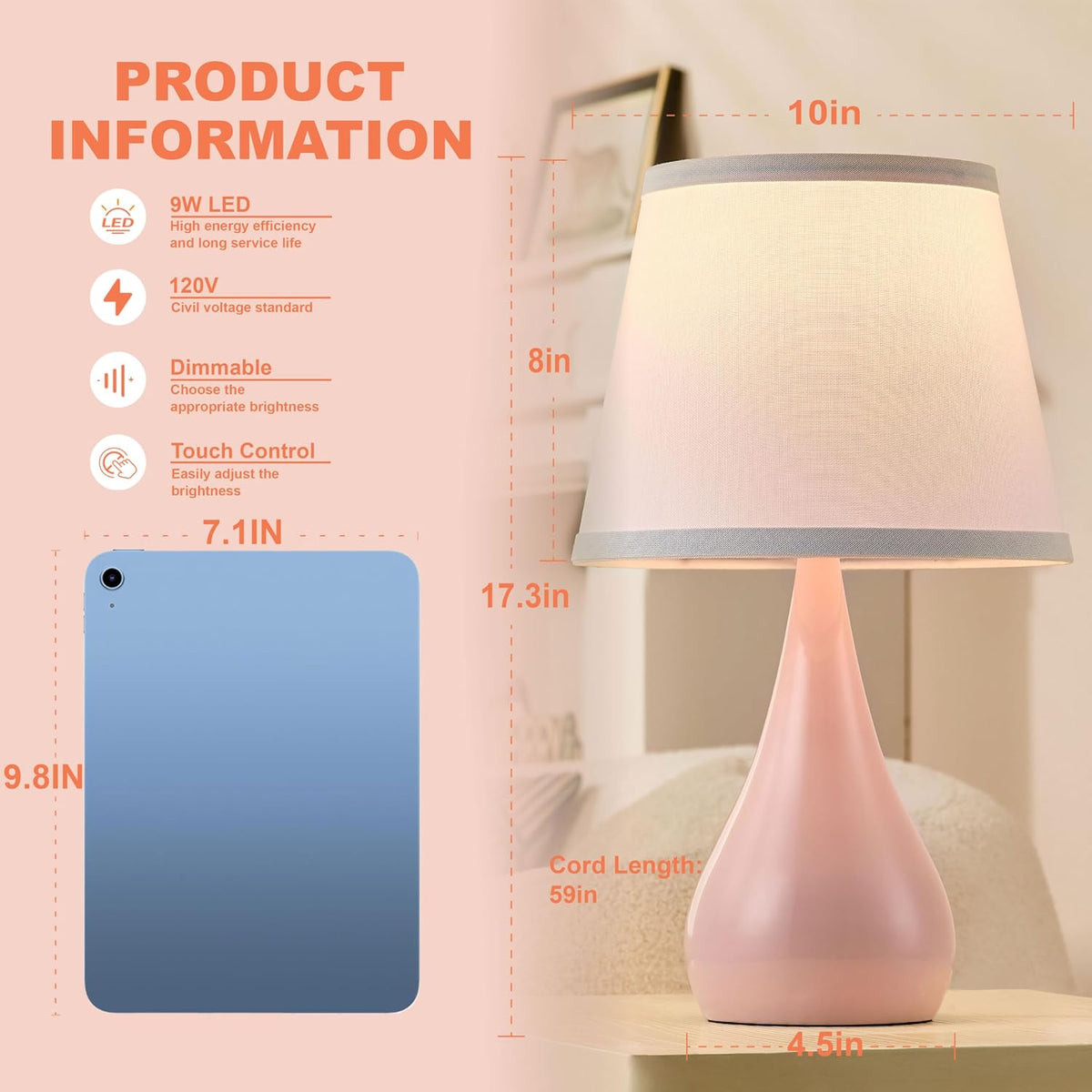 17.3'' Modern Touch Pink Table Lamp Set of 2 with 3 Way Dimmable