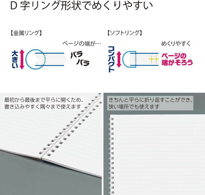 KOKUYO Spiral Lined Notebook, 8.3'' x 5.8'' Pastel Journal A5 Soft Ring Notebooks with Dot 6 mm Ruled, 80 Sheets, Light Pink 1 Subject Notebook, Note Taking for School (SU-SV338BT-LP)
