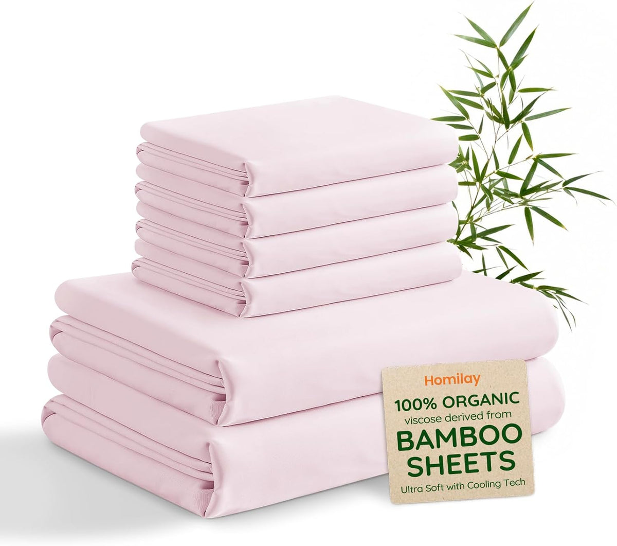 Queen 6 Pieces 100% Viscose Derived from Bamboo Sheet Set, Silky Smooth Soft Bedding with Deep Pocket UP to 16, Organic & Oeko-TEX Certified Cooling Bed Sheets, Peach Pink