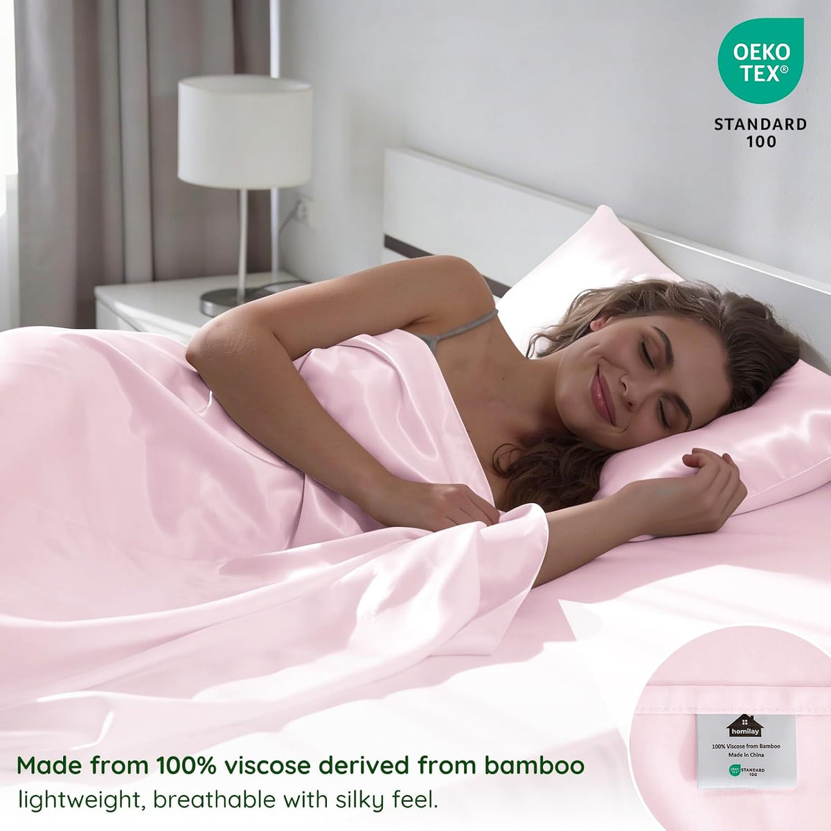Queen 6 Pieces 100% Viscose Derived from Bamboo Sheet Set, Silky Smooth Soft Bedding with Deep Pocket UP to 16, Organic & Oeko-TEX Certified Cooling Bed Sheets, Peach Pink