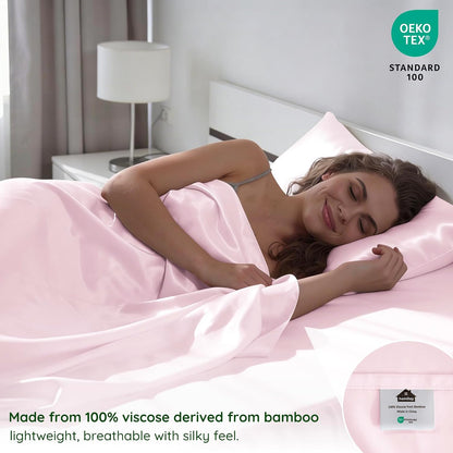 Queen 6 Pieces 100% Viscose Derived from Bamboo Sheet Set, Silky Smooth Soft Bedding with Deep Pocket UP to 16, Organic & Oeko-TEX Certified Cooling Bed Sheets, Peach Pink