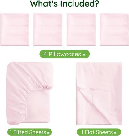 Queen 6 Pieces 100% Viscose Derived from Bamboo Sheet Set, Silky Smooth Soft Bedding with Deep Pocket UP to 16, Organic & Oeko-TEX Certified Cooling Bed Sheets, Peach Pink