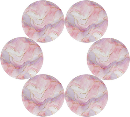 15 Inch Round Placemats Set of 6 - Pinkish Purple Marble Washable Heat Resistant Table Mats, Non Slip Wipeable Place Mats for Kitchen Dining Holiday Party Table Decor, Indoor & Outdoor Use
