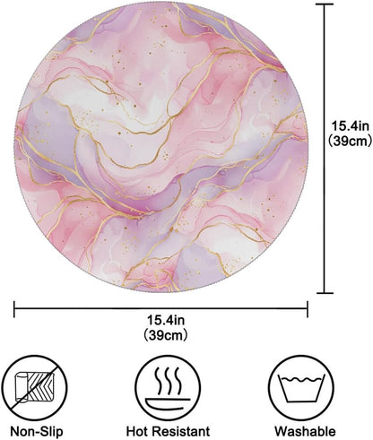 15 Inch Round Placemats Set of 6 - Pinkish Purple Marble Washable Heat Resistant Table Mats, Non Slip Wipeable Place Mats for Kitchen Dining Holiday Party Table Decor, Indoor & Outdoor Use