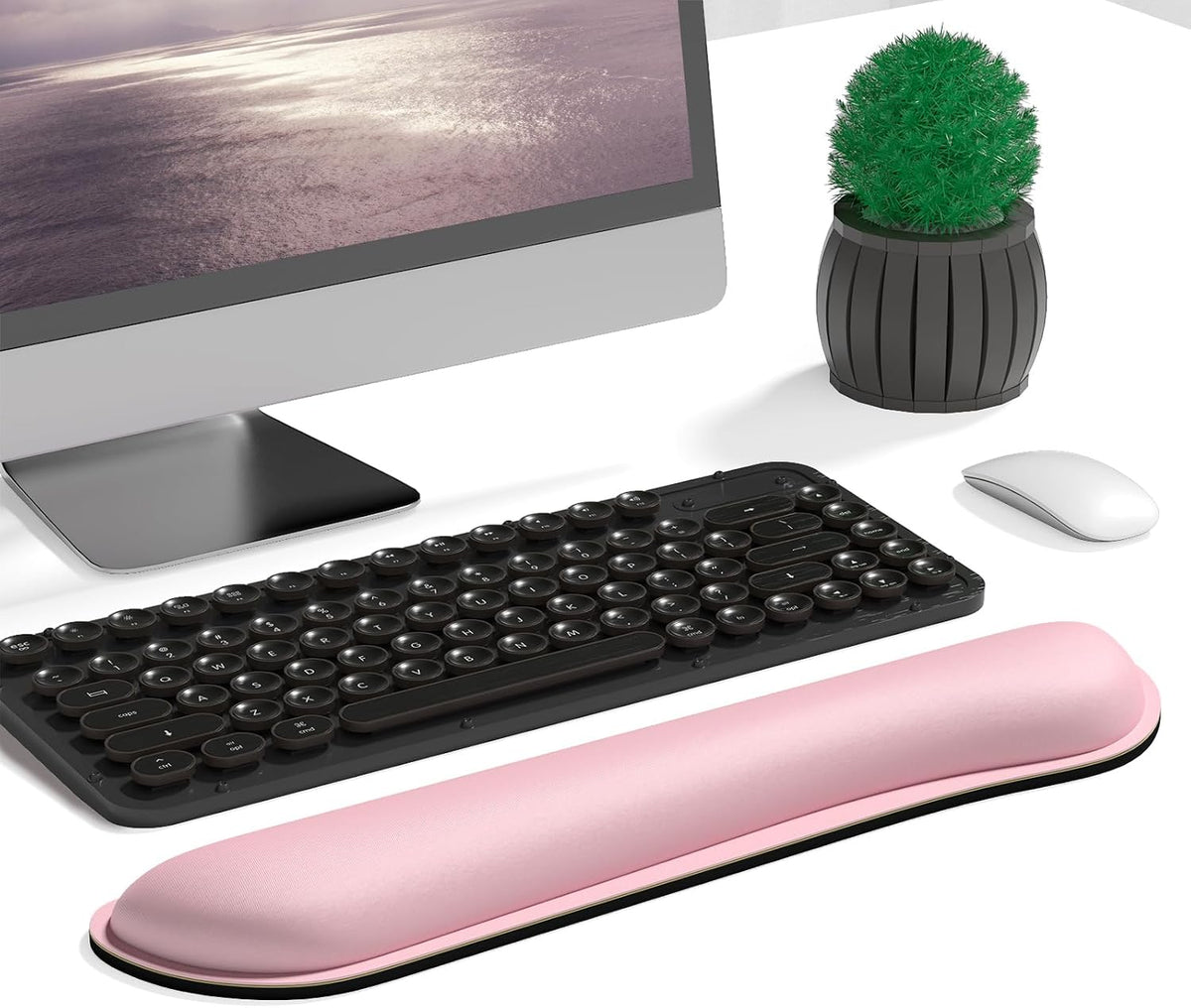Enlarge Keyboard Wrist Rest, Cute Memory Foam Keyboard Wrist Cushion for Computer Desk Mats Support, Typing Pain Relief Ergonomic Mouse Pad Rests with Non-Slip Base for Gaming, Laptop, Pink