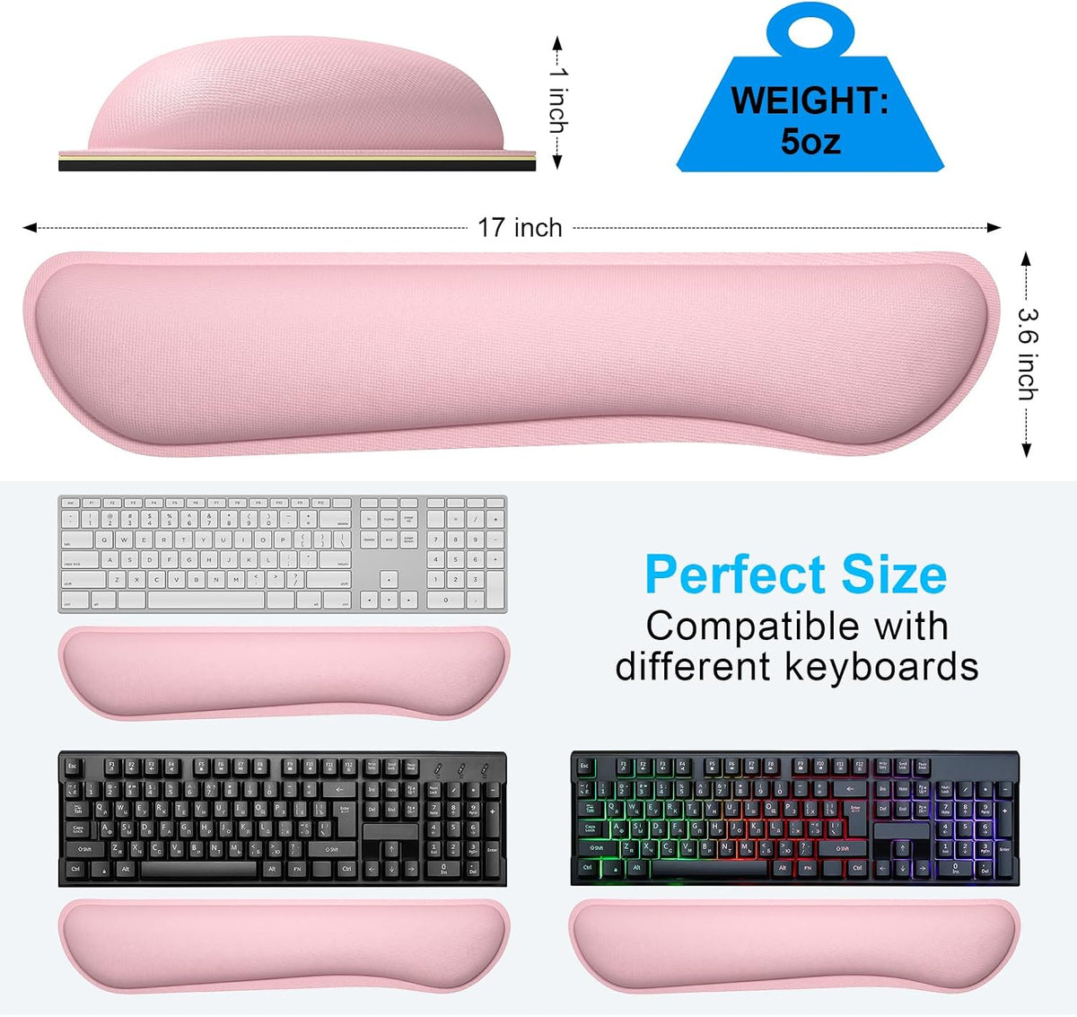 Enlarge Keyboard Wrist Rest, Cute Memory Foam Keyboard Wrist Cushion for Computer Desk Mats Support, Typing Pain Relief Ergonomic Mouse Pad Rests with Non-Slip Base for Gaming, Laptop, Pink