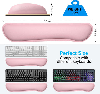 Enlarge Keyboard Wrist Rest, Cute Memory Foam Keyboard Wrist Cushion for Computer Desk Mats Support, Typing Pain Relief Ergonomic Mouse Pad Rests with Non-Slip Base for Gaming, Laptop, Pink
