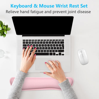 Enlarge Keyboard Wrist Rest, Cute Memory Foam Keyboard Wrist Cushion for Computer Desk Mats Support, Typing Pain Relief Ergonomic Mouse Pad Rests with Non-Slip Base for Gaming, Laptop, Pink