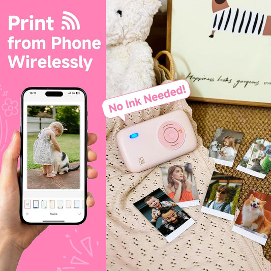 CP2100 Portable Photo Printer | 2x3 Mini?|?Bluetooth 5.0 & 4-Pass Tech | Photo Printer for iPhone & Android | Instant Color Picture Printer w/10 Paper & Type-C Cable(Pink)