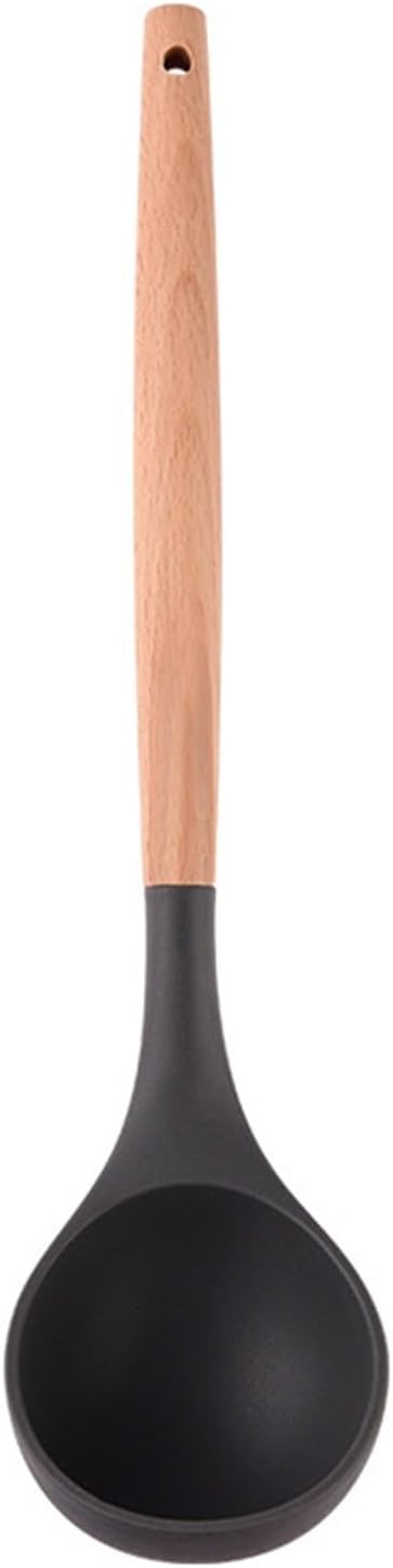 Heat Resistant Soup Ladle with Wooden - 4 Colors, Perfect for Cooking & Serving Soup, Sauce, Chili, Gravy & Salad - Kitchen Essential (Pink) Deep Gray