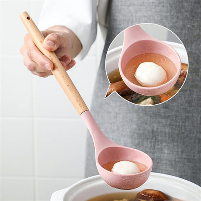 Heat Resistant Soup Ladle with Wooden - 4 Colors, Perfect for Cooking & Serving Soup, Sauce, Chili, Gravy & Salad - Kitchen Essential (Pink) Deep Gray