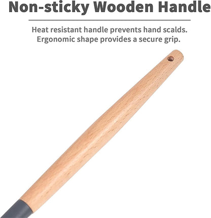 Heat Resistant Soup Ladle with Wooden - 4 Colors, Perfect for Cooking & Serving Soup, Sauce, Chili, Gravy & Salad - Kitchen Essential (Pink) Deep Gray