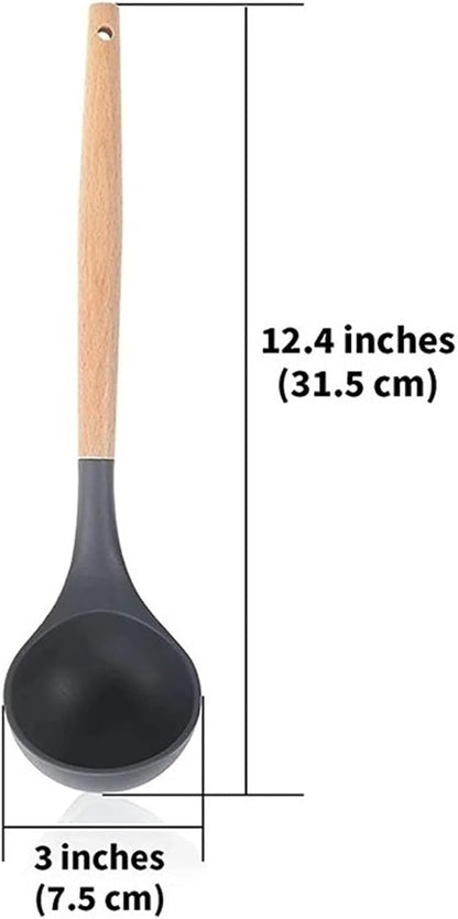 Heat Resistant Soup Ladle with Wooden - 4 Colors, Perfect for Cooking & Serving Soup, Sauce, Chili, Gravy & Salad - Kitchen Essential (Pink) Deep Gray