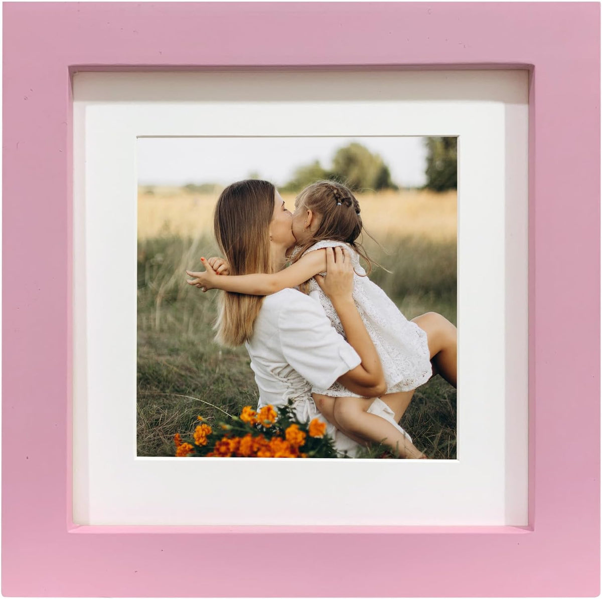 6x6 Pink Picture Frames, Square Solid Wood Photo Frame for Tabletop or Wall Mounting